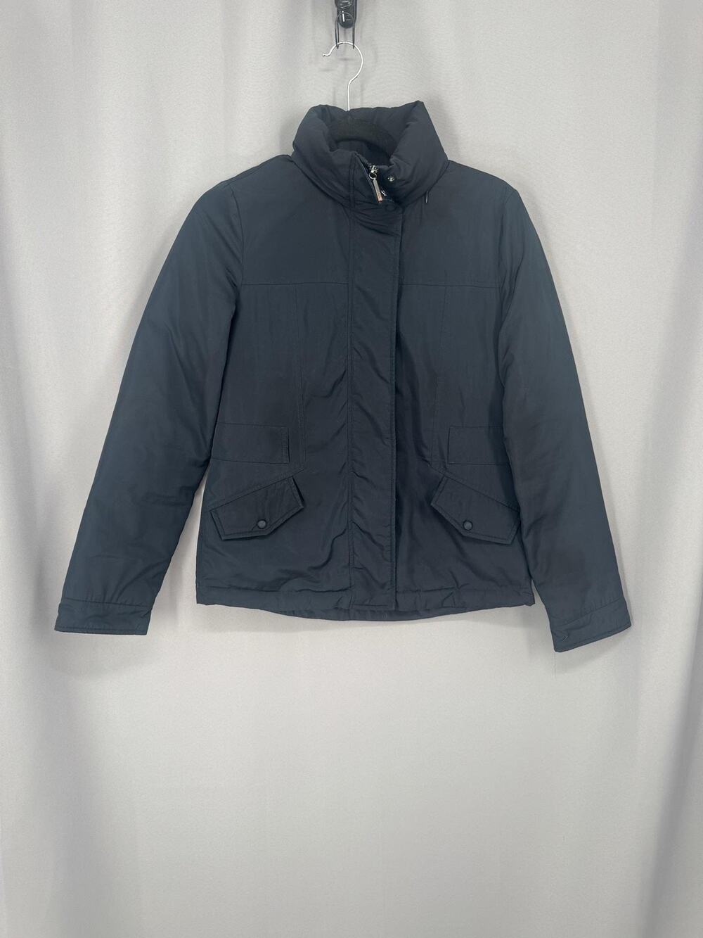 Armani Jeans Jacket Womens 38 Blue Puffer Removable Hood Insulated Zip Winter